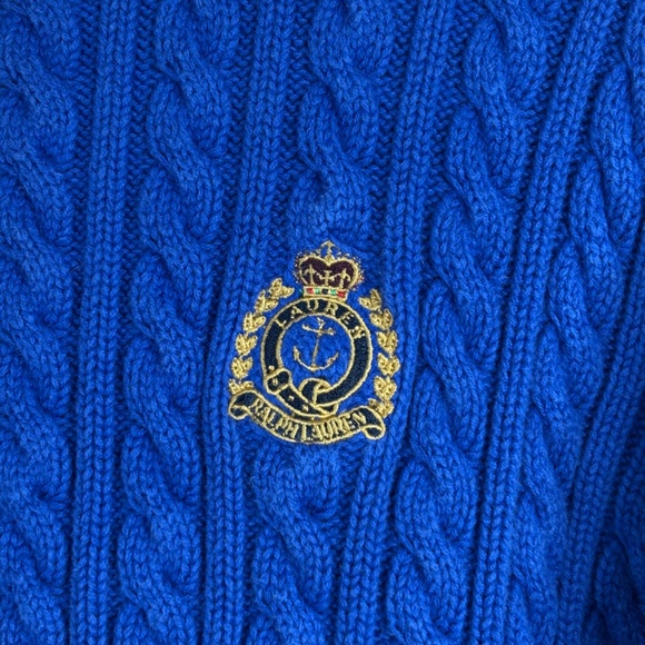 Lauren Ralph Lauren Christmas Cable Knit Sweater PS Blue Crest Crewneck Pullover - Picture 3 of 9